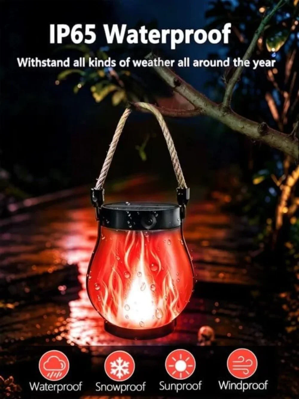 4 Pack Waterproof Halloween Solar Lanterns - Outdoor Red Flame Lights Decor